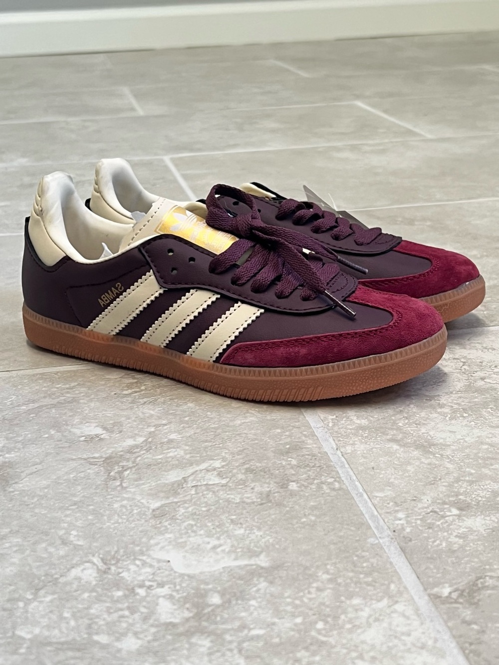 Adidas Samba OG Burgundy Maroon Cream Gum Sneakers NWT Size 5 - Picture 2 of 9